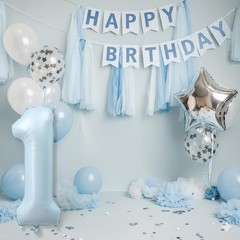 Big Number 1 Balloons, Light Matte Sky Blue Foil 1 Balloon Numbers 40 Inch, G…