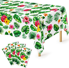 4Pcs Luau Party Decorations, 108″ X 54″ Floral Leaf Tablecloth, Disposable Plast