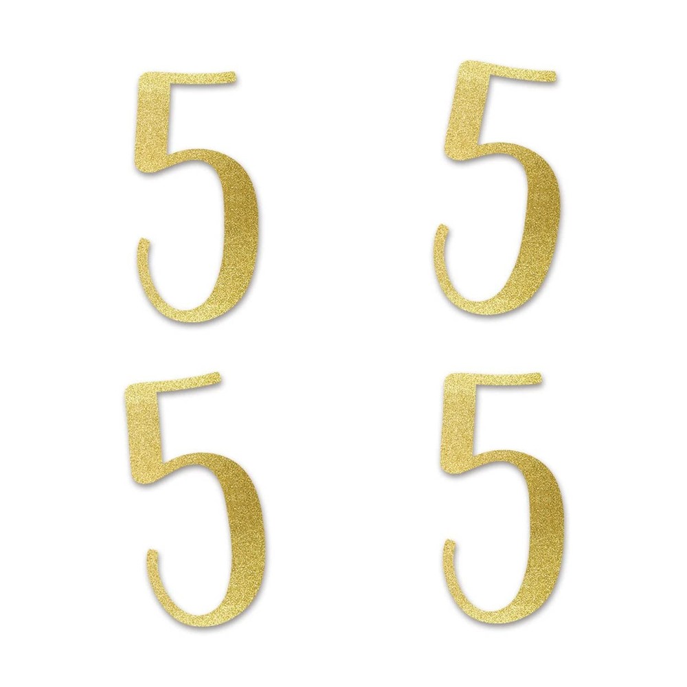 5th Birthday Party Anniversary CutOut Numbers Gold Glitter DIY 5 PCS New Set