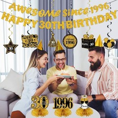Kuxriox 11Pcs 30th Birthday Decorations Kit for Men Women, Black Gold