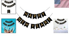 Reusable Black Happy New Banner with Shiny Gold Letters for Celebrations