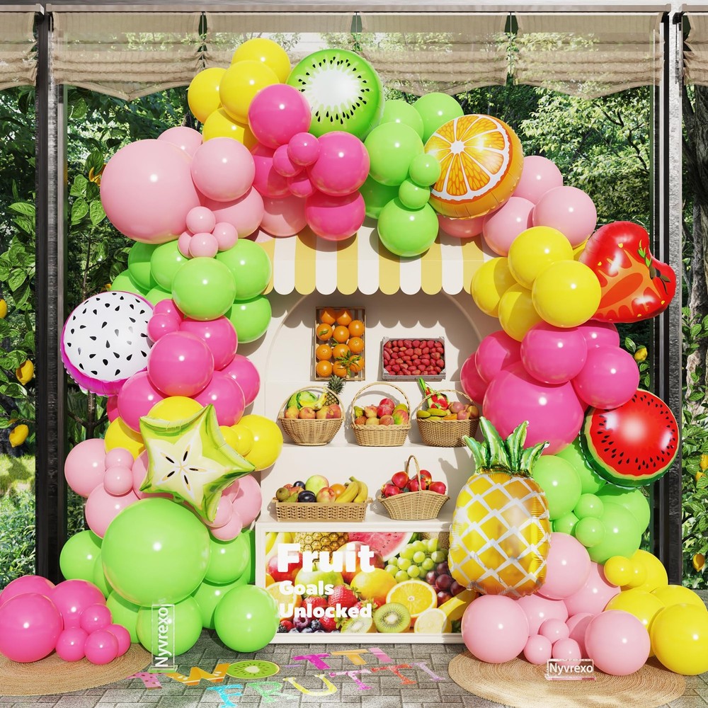 Pink and Yellow Balloon Arch Garland Kit, Fruit Birthday Party Decor