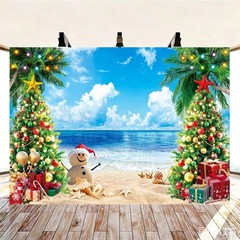Christmas Beach Backdrop Summer Xmas Tree Snowman Party Photo Background Banner