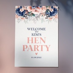 Personalised Navy & Pink Floral Welcome To My Hen Party Sign Poster (KP80)