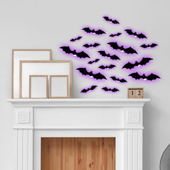36 Pcs LED Halloween 3D Bats Decorations Wall Stickers, 4 Different Size Removab