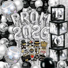 Graduation Prom 2026 Decorations – Balloon Garland, Foil Fringe, Disco Ball Prop