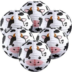 6 Pieces Cow Party Decorations Farm Paper Lanterns Brown, White, Black