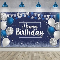 Memorable Happy Birthday Backdrop – Glittery Stars & Gifts Design, 72.8 x 43.3