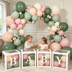 Pink and Green Balloon Baby Shower Decorations for Girl, Sage Light Green Pin…