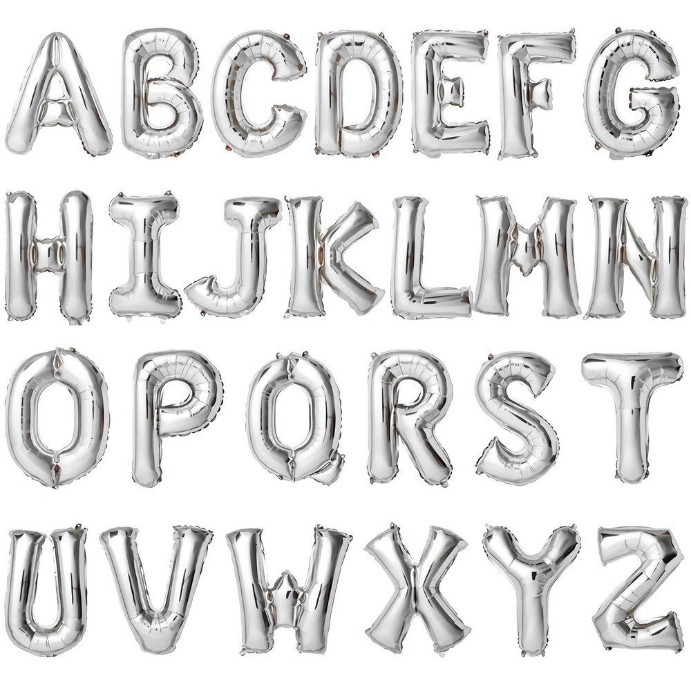 16 Inch Silver Letter Balloons Mylar Foil Alphabet Letter A-Z Balloons Set fo…