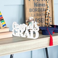 White 2026 Graduation Party Decorations Congrats Grad Sign Wooden Centerpiece