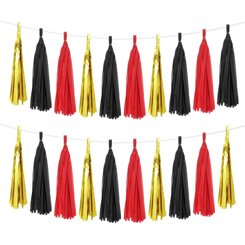 30 Pcs Tassel Garland, Black Bright Red Gold Tassels