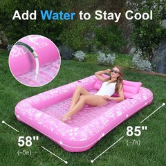 Inflatable Tanning Pool Lounger Float w/Reflective Base Electric Pump Include…