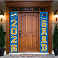 Graduation Decorations Class of 2026, Blue & Gold Congrats Grad Banner Hanging F