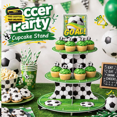 World Soccer Cup Decorations 2026 – 3 Tier Soccer Cupcake Stand | Soccer Party D
