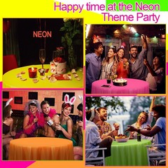 Preboun 16 Pack 84 Inch Neon Tablecloth Disposable Plastic Round Party Table Cov