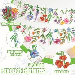 2Pcs Spring Wildflower Party Hanging Decorations, Watercolor Floral Banners S…