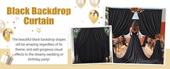 16x10FT Black Backdrop Curtains for Wedding Parties, Wrinkle Polyester