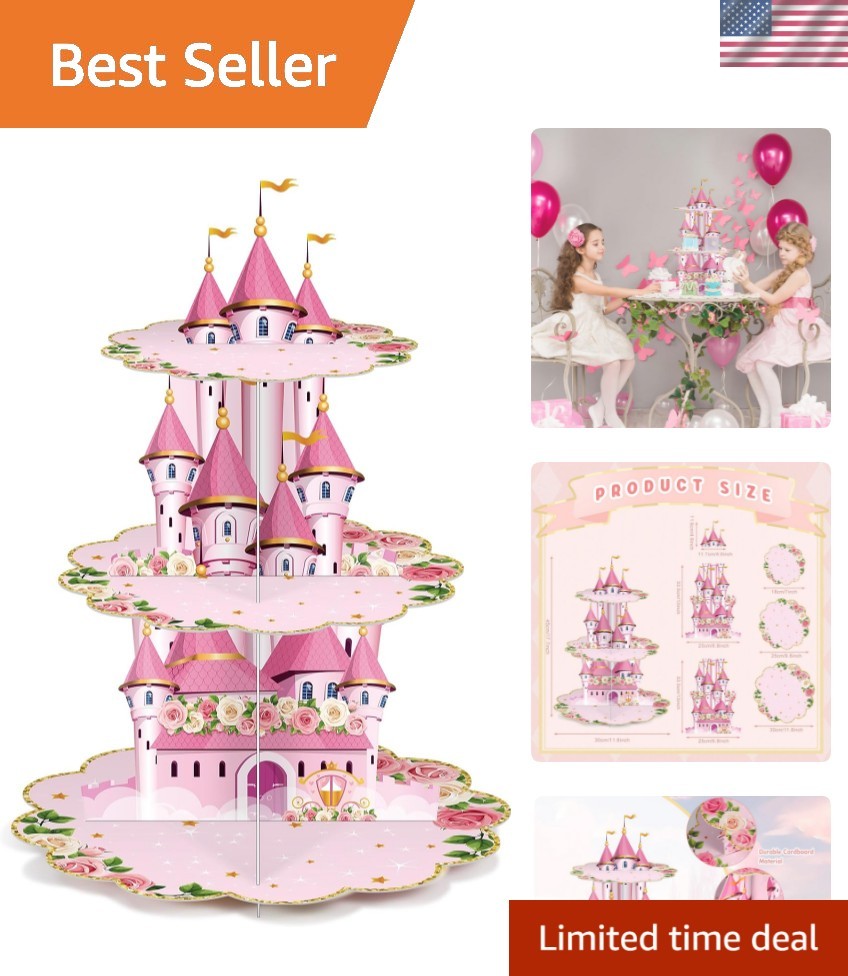 3 Tier Princess Birthday Cupcake Stand Party Decorations Floral Princess Cupc…