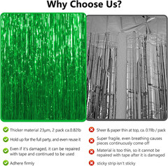 Thicken Green Streamers 4 Pack 13.2X8.2 FT, Tinsel Backdrop Curtains, Foil Fring