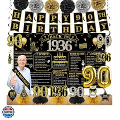 90th Birthday Decorations for Men Women, 21pcs the 1936 Banner Balloon Party…