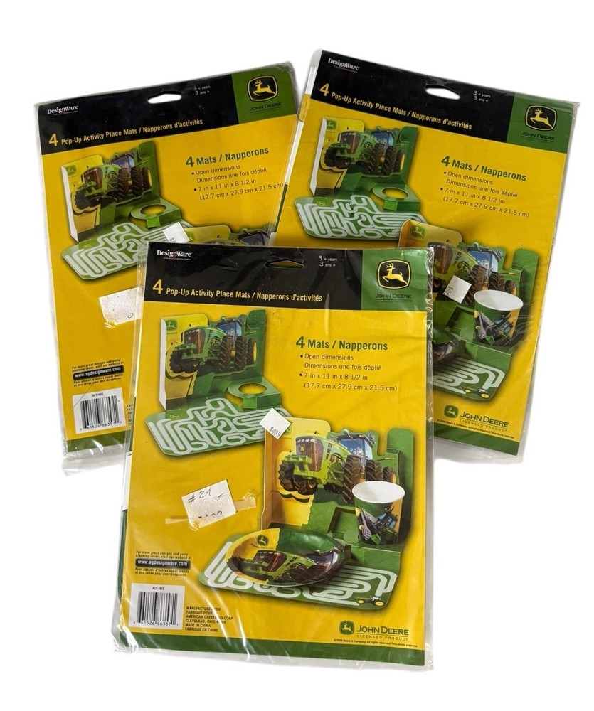 John Deere Child’s Birthday Party Pop-Up Activity Place Mats 4 in Pack 12 Total