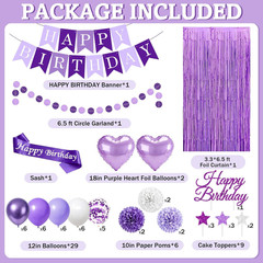 Purple Birthday Decorations, 50PCS Happy Birthday Decorations for Women Include