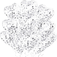 Silver Heart Confetti Balloons 30 Pcs, 12 Inch Clear Heart Latex Balloon with He