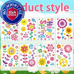 JOICEE 8 Sheets Spring Flowers Window Clings, Happy Flower Bird Yellow