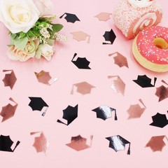 200 PCS Rose Gold Graduation Confetti 2026 Congrats Grad Caps Class Of 2026