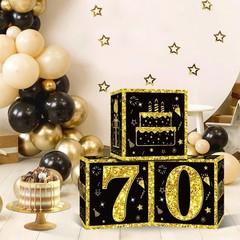 Eiurteao 3pcs Black Gold 70th Birthday Decorations Boxes for Men Women | Happ…