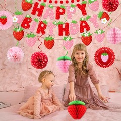 Strawberry Birthday Decorations for Girls, Red Pink White Strawberry Birthday…