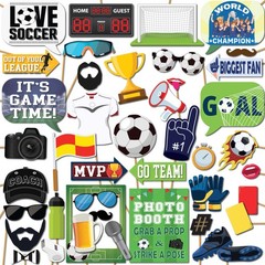Soccer Photo Booth Props – 41-pc Photobooth Kit with 8 x 10-Inch Sign, 60 Adh…