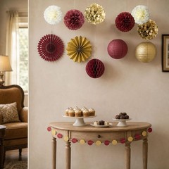 Burgundy and Gold Party Decorations Maroon Wine Dark Red Paper Fans Lanterns …