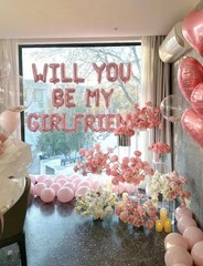 Pink Will You Be My Girlfriend Balloons Set, Valentines Day Balloon Banner wi…