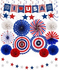 34PCS 4th of July Decorations Patriotic Decorations Love USA Banner Red White…