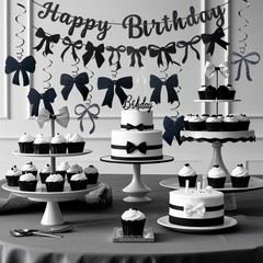 FASOTY Black Bow Birthday Decorations Happy 52 inches,
