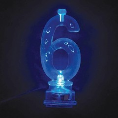 Blue Plastic Number 6 Flashing Candle Holder With Birthday 3″, Multicolor