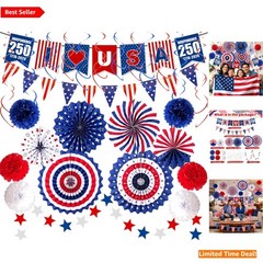 Vibrant 37PCS Patriotic Party Set: Flags, Streamers & DIY Fun for All Occasions