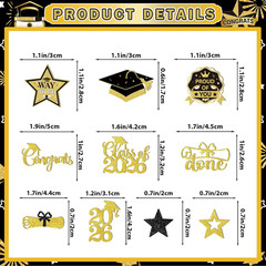 200Pcs Black Gold 2026 Graduation Confetti Glitter Grad Party Table Decorations
