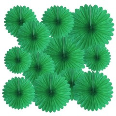 20 PCS Green Hanging Paper Fans Tissue Rosettes Birthday Party Decor Supplies
