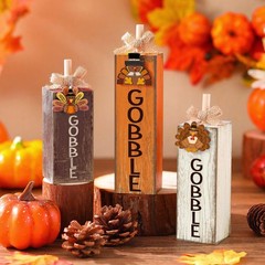 3 PCS Fall Table Decor Thanksgiving Centerpiece Square Wood Autumn Block Sign