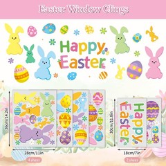 Easter Window Clings Window Decorations Extra Large Bunny Rabbit Colorful Floral