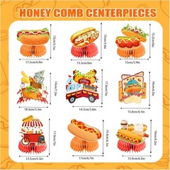 Vibrant Hot Dog Honeycomb Table Toppers – 9 PCs for Birthday Bashes