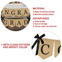 Burlap Congrats Grad Graduation Banner – No DIY 2 Count (Pack of 1), Red