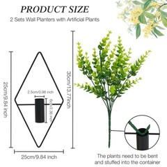 Neiteli 3 Pcs Wall Plants Artificial Decor,Boho Rhombus, Black
