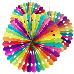 Rainbow Party Decorations Hanging Paper Fan Garland x 3 Birthday Home Wedding