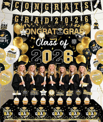 2026 Graduation Decorations Black Gold – Class of 2026 Party Decor Kit