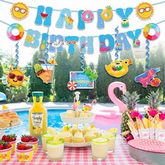 Pool Party Birthday Decorations Banner Set NO-DIY 2Pcs Happy Birthday Banner …