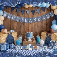 2 Pack Blue Jean Denim Baby Shower Decorations, Blue Jean Baby Welcome Banner…